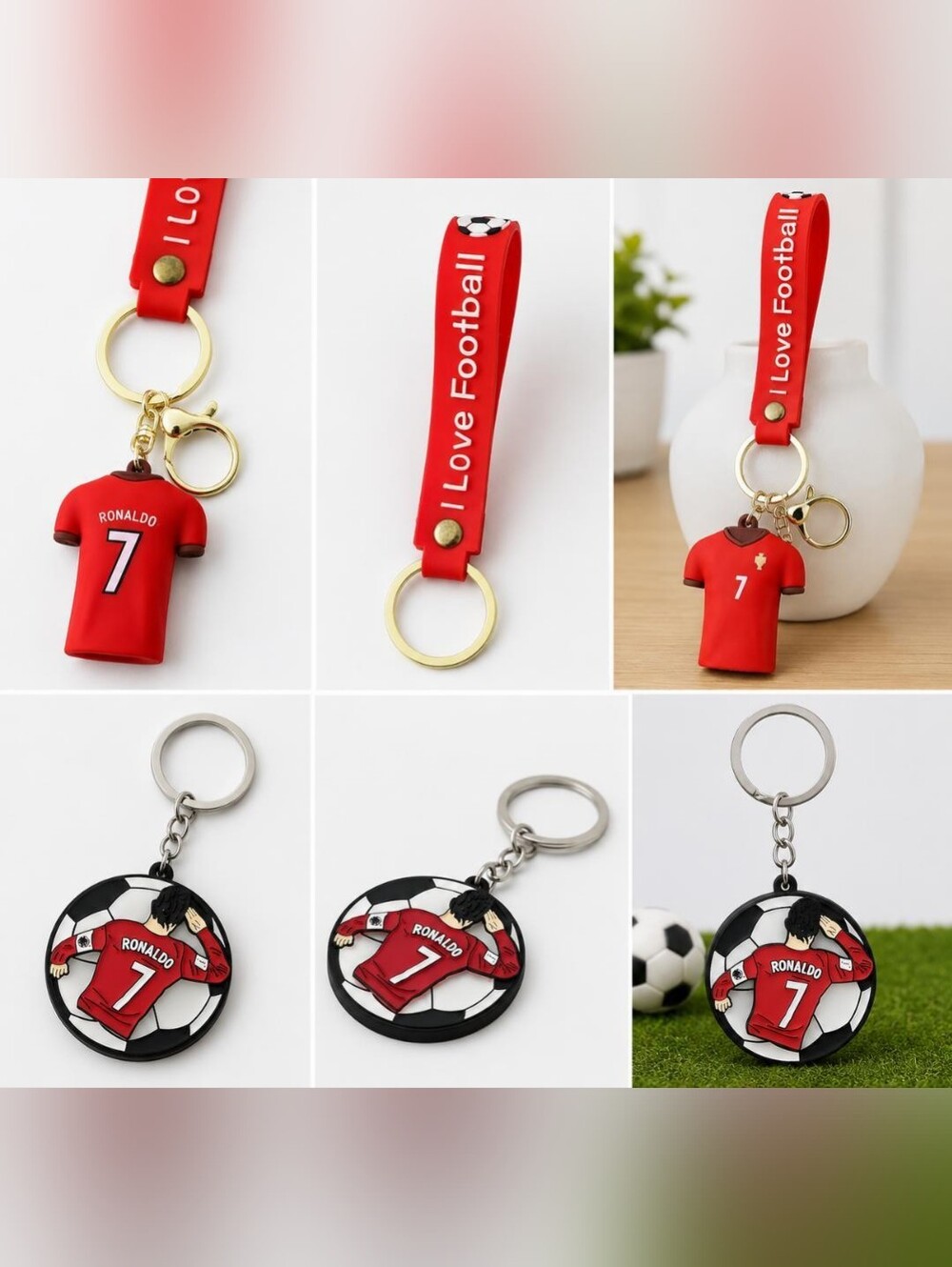 5 Keychain Red 'Ronaldo 7' Football Keychain - I Love Football Strap